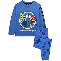 Super Mario Pyjamas Luigi Boys Long Sleeve Kids Blue T-Shirt & Trousers PJ Set
