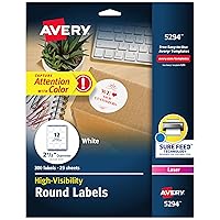 High Visibility Printable Round Labels with Sure Feed, 2.5