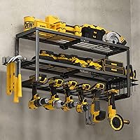 Heavy Duty Power Tool Organizer Wall Mount, Cordless Drill Hanger Storage Rack, Battery Tools Holder with Charging Station Shelf for Garage Organization, Workshop, Pegboard, Shed - 24 Inch 6 Slots