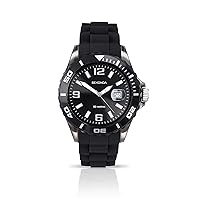 Sekonda Mens 44 mm Black Analogue Watch Magnified Date Bubble and Silicone Strap Water Resistant 50 m