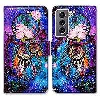 Bcov Galaxy S22 Case, Dream Catcher Galaxy Sky Leather Flip Phone Case Wallet Cover with Card Slot Holder Kickstand for Samsung Galaxy S22 5G