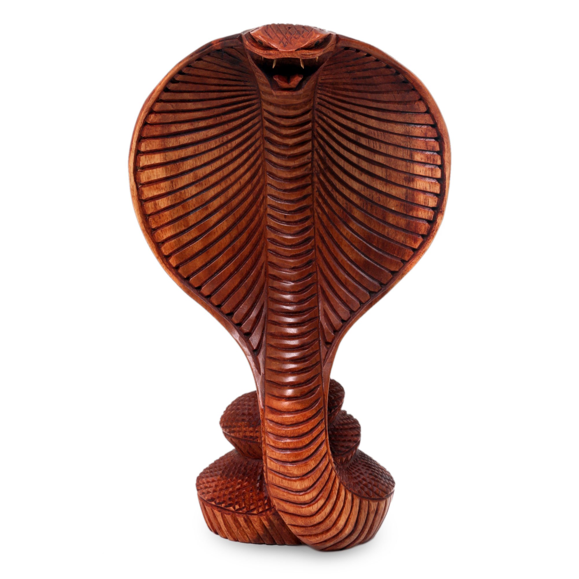 NOVICA Hand Carved Brown Natural Grain Wood Snake Sculpture, 9.75" Tall 'Cobra'