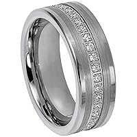 Jewelry Avalanche Men's Eternity Tungsten Band - Tungsten Carbide Wedding Band with Prong-set White CZ Accent - Comfort Fit Tungsten Anniversary RIng