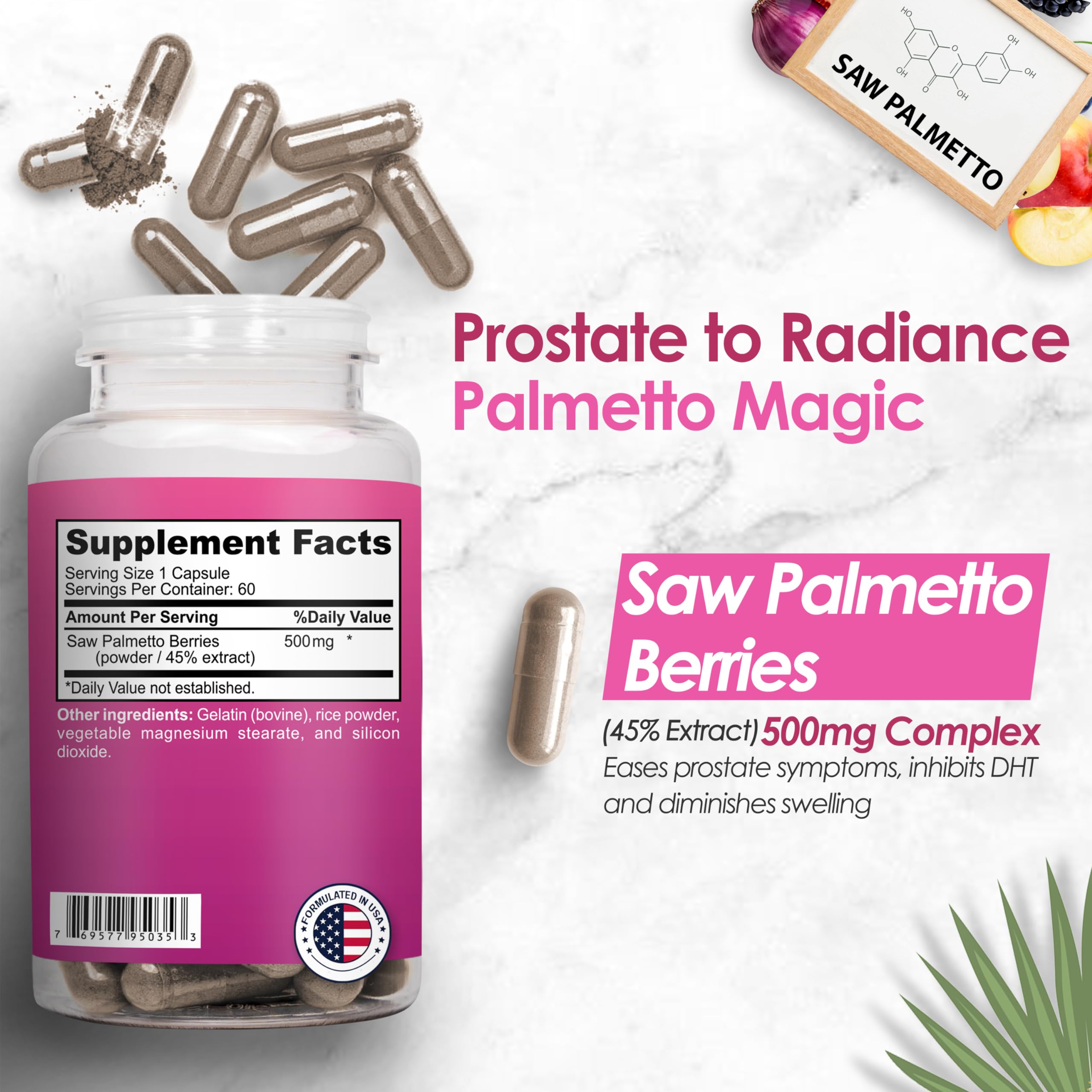 Nutradora Total Wellness Combo: Saw Palmetto Extract & Zinc Supplement for Hair, Skin, Prostate, and Immune Health