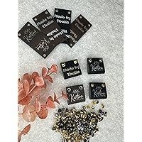 Customized 2 x 1 in Faux Leather Product Tags, Gold or Silver lettering, SEW-ON or Rivets Personalized Tags for Knitting and Crochet, Rivets Cute Labels for Handmade Items, Labels for Crafters
