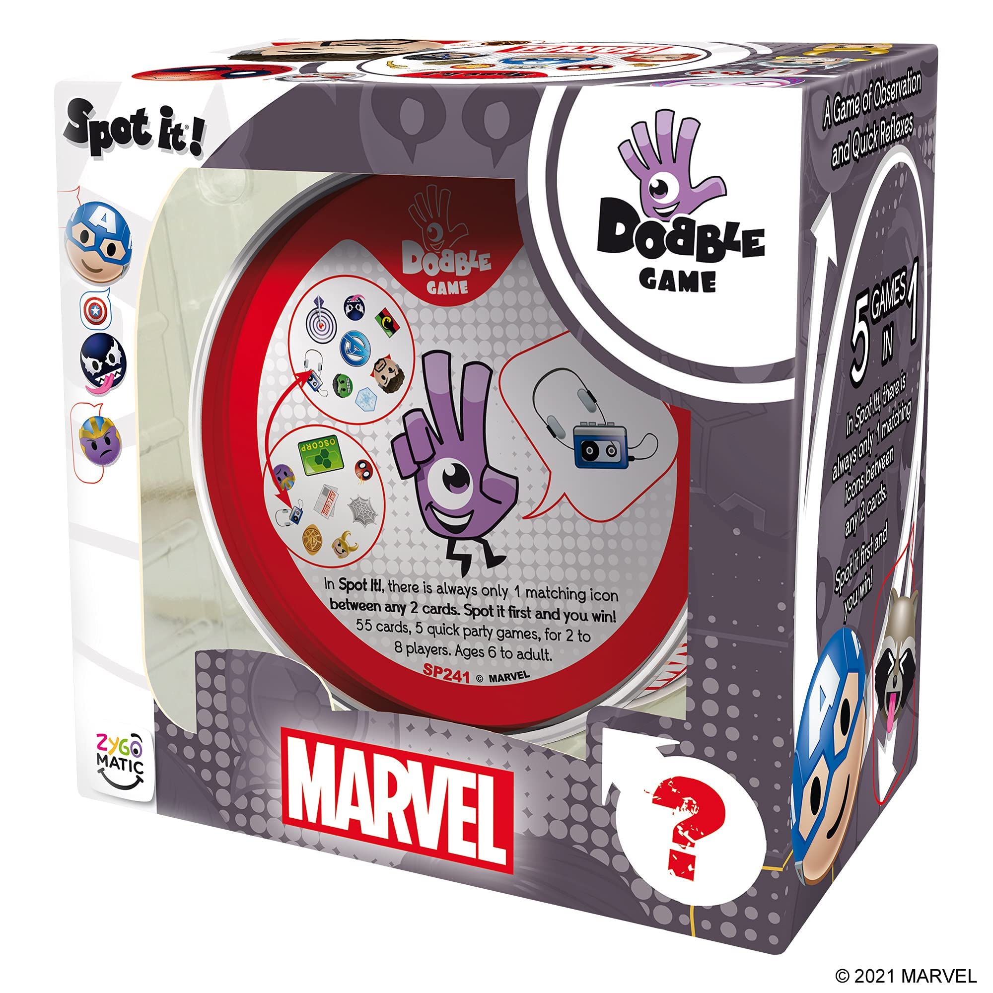 Zygomatic Spot It! Marvel Emojis Card Game | Matching Game | Fun Kids Game for Family Game Night | Travel Game for Kids | Great Gift for Kids | Ages 6+ | 2-8 Players | Avg. Playtime 15 Mins | Made