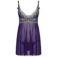 YiZYiF Men's Sissy Lingerie Nightwear Crossdresser Sleepwear Lace Babydoll Dress with G-String