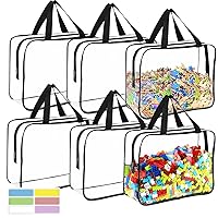 6 Packs Large Toy Storage Bags with Labels, Reusable Clear PVC Board Game Storage, Travel Waterproof Organizer Bags with Zipper for Building Blocks, Puzzle, Kids Books