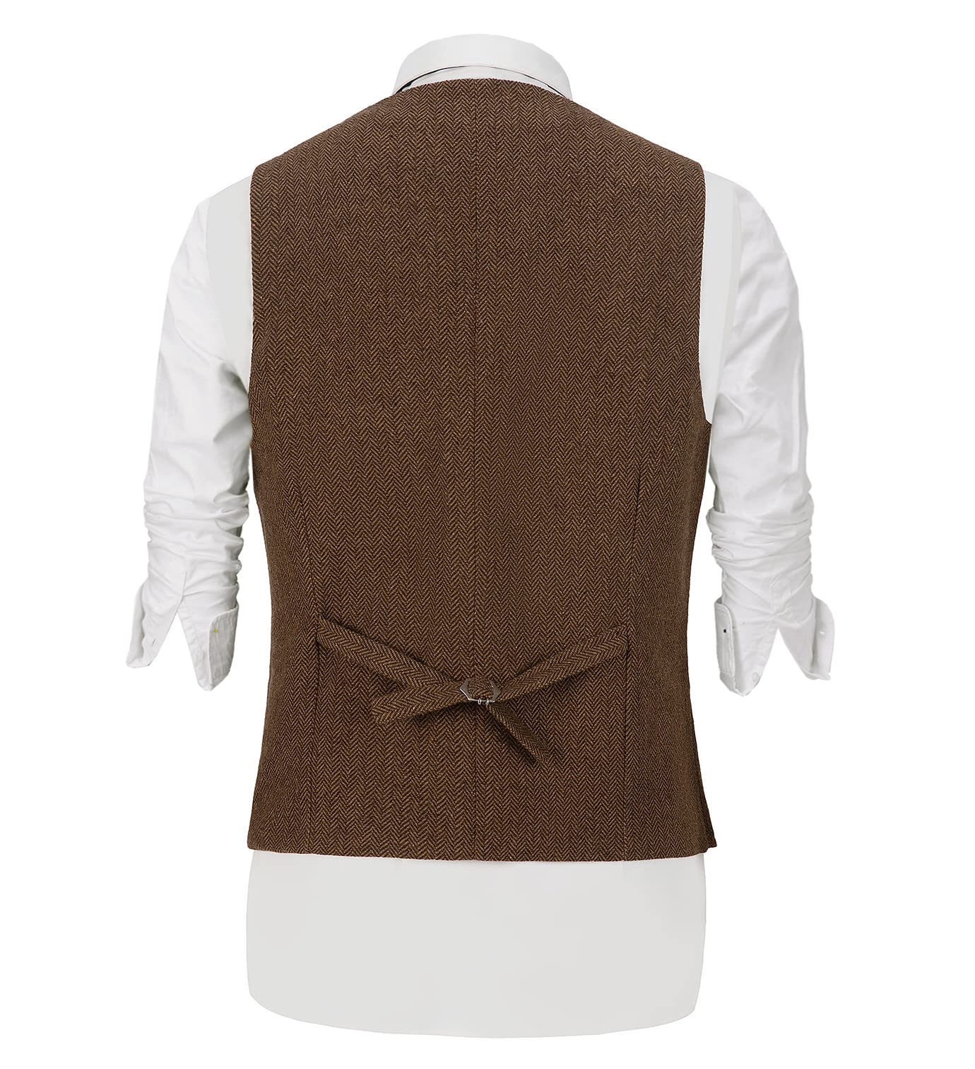 BYLUNTA Hunting Aged Mens Tweed Waistcoats Herringbone Vests Wedding Retro Casual Wool Business XS-3XL
