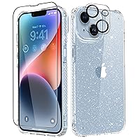 MIODIK for iPhone 14 Case with Screen Protector + Camera Lens Protector, [Non-Yellowing] Clear Glitter Phone Case, [Military-Grade Protective] Shockproof Women Cover for 6.1 Inch - Sparkle Clear