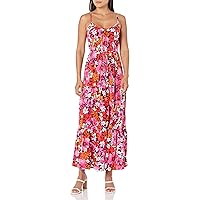 Donna Morgan Women's Floral Printed Spaghetti Strap Tiered Maxi Dress with Tie at Waist