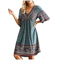 FQZWONG Midi Dresses for Women Summer Casual Beach Vacation Swing Sundresses Fashion Holiday Club Going Out Resort Wear