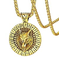 FaithHeart Norse Viking Wolf Pendant Necklace for Men/Women, Stainless Steel/18K Gold Plated Nordic Vikings Stuff Jewelry with Gift Packaging