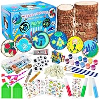 30 Unfinished Wood Slices Craft Activities Kits - Glow in The Dark - Arts and Crafts Gifts for Boys Girls Age 6-12 - Wooden Painting Craft Kit - Creative Art Toys for 6 7 8 9 10 11 12 Year Old Kids