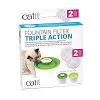 Catit Triple Action Replacement Original Water Fountain Filters, 2 Pack – Official Replacement Filters for Catit Cat Drinking Water Fountains