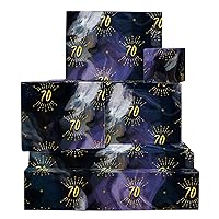 CENTRAL 23 Happy Birthday Wrapping Paper - 6 Sheets of Black Gift Wrap and Tags - Marble Print - 70th Birthday Wrapping Paper for Men Women - Age 70 - Comes with Stickers - Eco