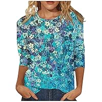 3/4 Length Sleeve Womens Tops Dressy Casual Cute Print Graphic Tees Blouses Casual Plus Size Basic Tops