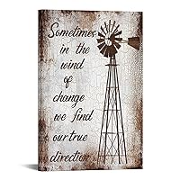 Farmhouse Canvas Wall Art for Living Room Vintage Windmill with Inspirational Quote Pictures Painting on Canvas Rustic Brown Home Wall Decor Framed Artwork Ready to Hang 24x36
