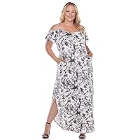 white mark Women's Plus Size Tie-Dye Cold Shoulder Maxi Summer Dress with Pockets
