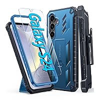 FNTCASE for Samsung Galaxy S24 Case: Military Shockproof Protective Phone Cover with Belt-Clip Holster & Kickstand, Full-Body Drop Proof Protection Heavy Duty Durable Rugged Cases for S24 5G Blue