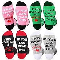 Geyoga 4 Pairs Novelty Socks Teacher Socks Graduation Funny Gifts If You Can Read This Unisex Socks Women Men