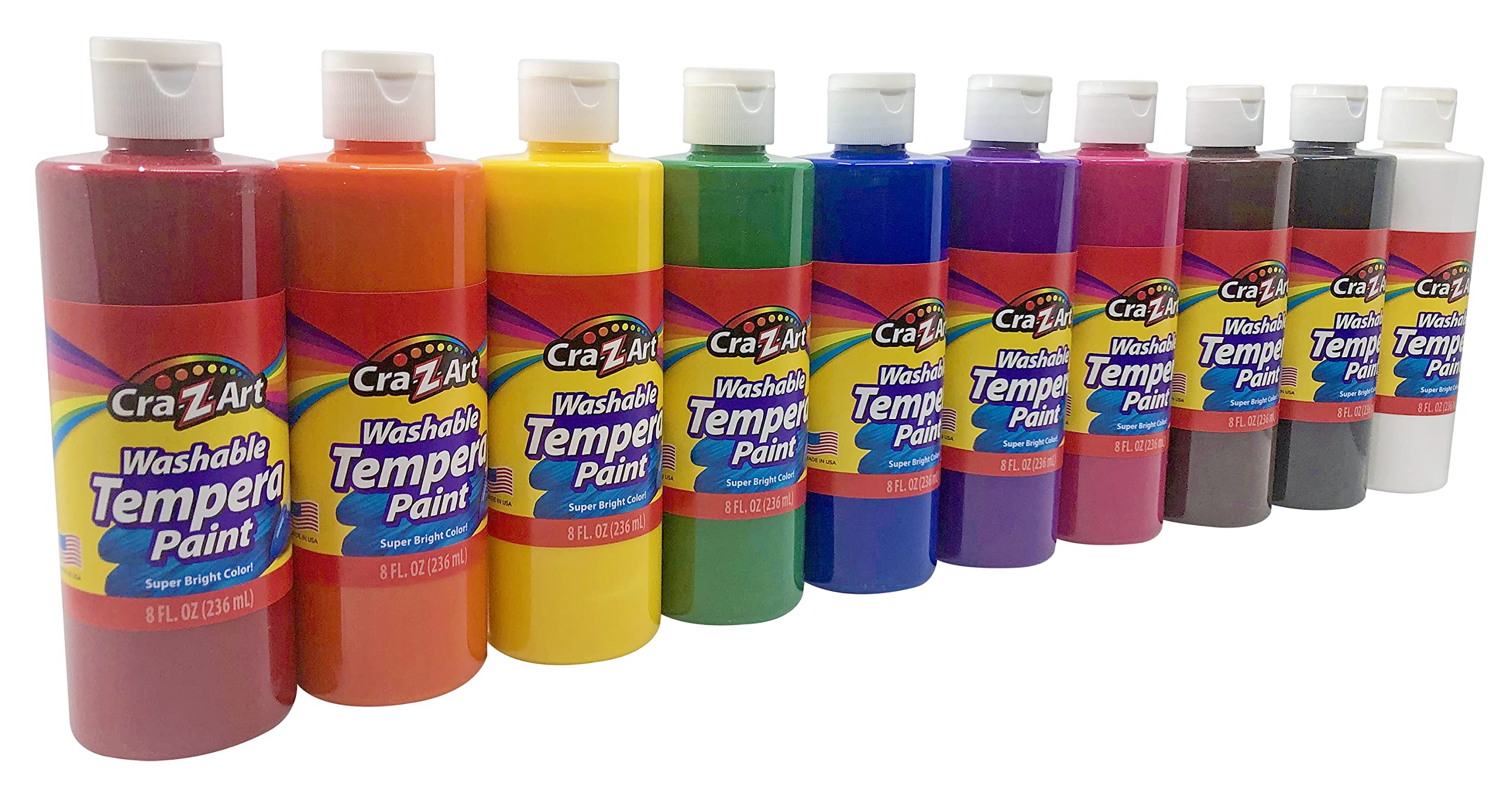 Cra-Z-Art Washable Tempera Paint Bulk Pack 10ct, Assorted Colors 8oz each bottle