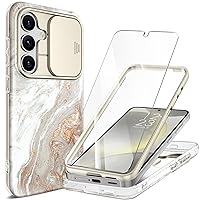 GVIEWIN for Samsung Galaxy S24 Case with Slide Camera Cover + Screen Protector, [Military Grade Drop Tested][Full-Body Protection]Marble Design Shockproof Protective Phone Case 6.2
