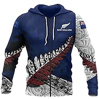 New Zealand Rugby Zip Up Hoodie - Black Tattoo Zipper Hoodie Men Graphic with Designs On the Back