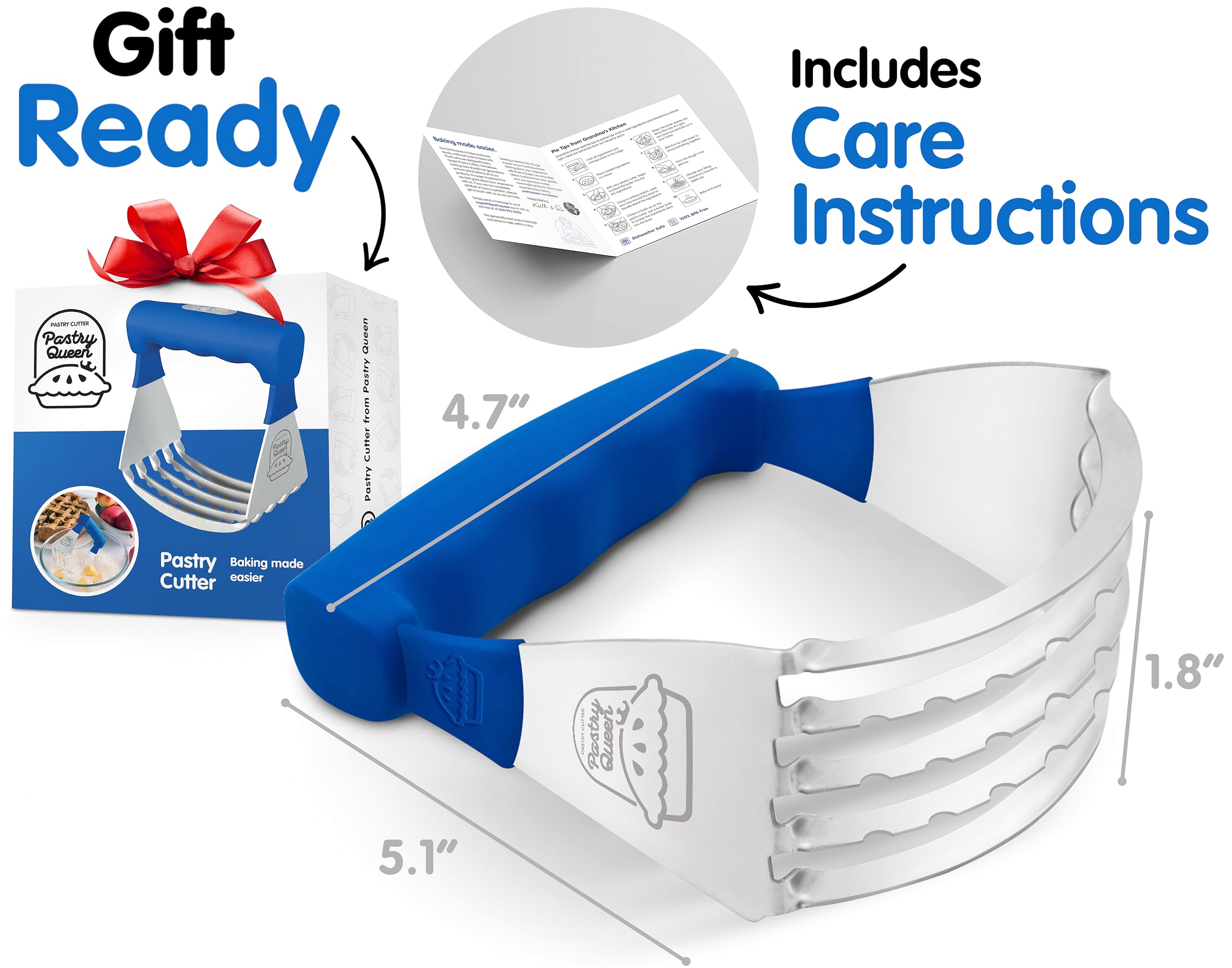 Pastry Cutter Tool - Heavy Duty Stainless Steel Pastry Dough Blender for Baking, Comfortable Handle, Dishwasher Safe, Create Perfectly Flaky Pie Crust, Biscuits & More - Blue