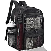 Mesh Backpack Heavy Duty for School, 35L Extra Large Mesh Bookbag for Adults, See Through Mesh Black School Bag with Laptop Pocket for Work Swimming Beach Fitness Sport