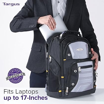 Targus Drifter II Backpack Design for Business Professional Commuter with Large Compartments, Durable Water Resistant, Hidden Zip Pocket, Protective Sleeve fits 17-Inch Laptop, Black/Gray (TSB239US)