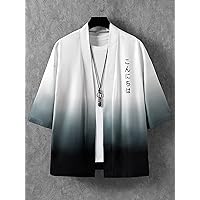 Shirts for Men Men Ombre Japanese Letter Graphic Drop Shoulder Kimono Without Tee (Color : Black and White, Size : Medium)