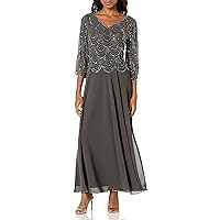 J Kara Women's Petite 3/4 Sleeve with Scallop Beaded Pop Over Gown
