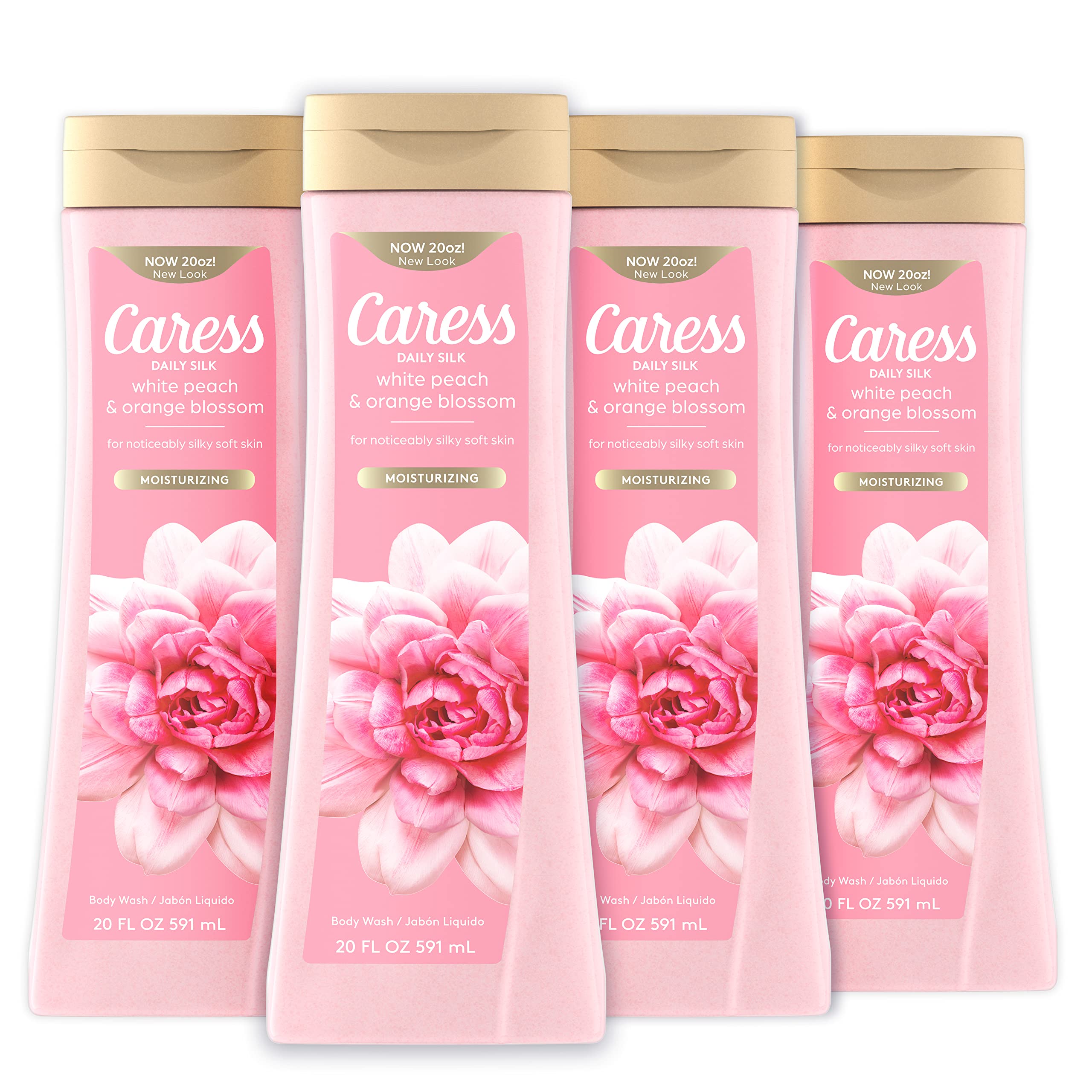 Caress Body Wash With Silk Extract For Noticeably Silky, Soft Skin Daily Silk Body Soap With White Peach & Orange Blossom 20 fl oz 4 pack
