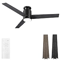 Ceiling Fans with Lights Flush Mount, 52 Inch Modern Black Ceiling Fan with Light and Remote Control - 3 Wood Blades LED Ceiling Fan Low Profile Ceiling Fan Light