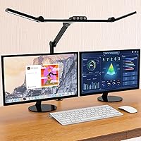 Led Desk Lamp with Clamp, Architect Desk Lamp for Home Office with Atmosphere Lighting, 24W Ultra Bright Auto Dimming Desk Light Stepless Dimming and Tempering LED Table Light