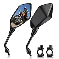 Universal Hawk-eye Motorcycle Convex Rear View Mirror - with 10mm Bolt, Handle Bar Mount Clamp Compatible with Cruiser, Suzuki, Honda, Victory and More