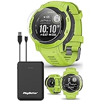 Garmin Instinct 2 (Electric Lime) Rugged GPS Smartwatch Bundle - 24/7 Health Monitoring, Tough & Durable, Sports Apps - Includes PlayBetter Screen Protectors & Portable Charger