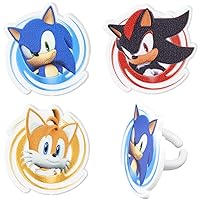 DecoPac Sonic the Hedgehog Rings, Cupcake Decorations Featuring Sonic, Tails, and Shadow - 24 Pack