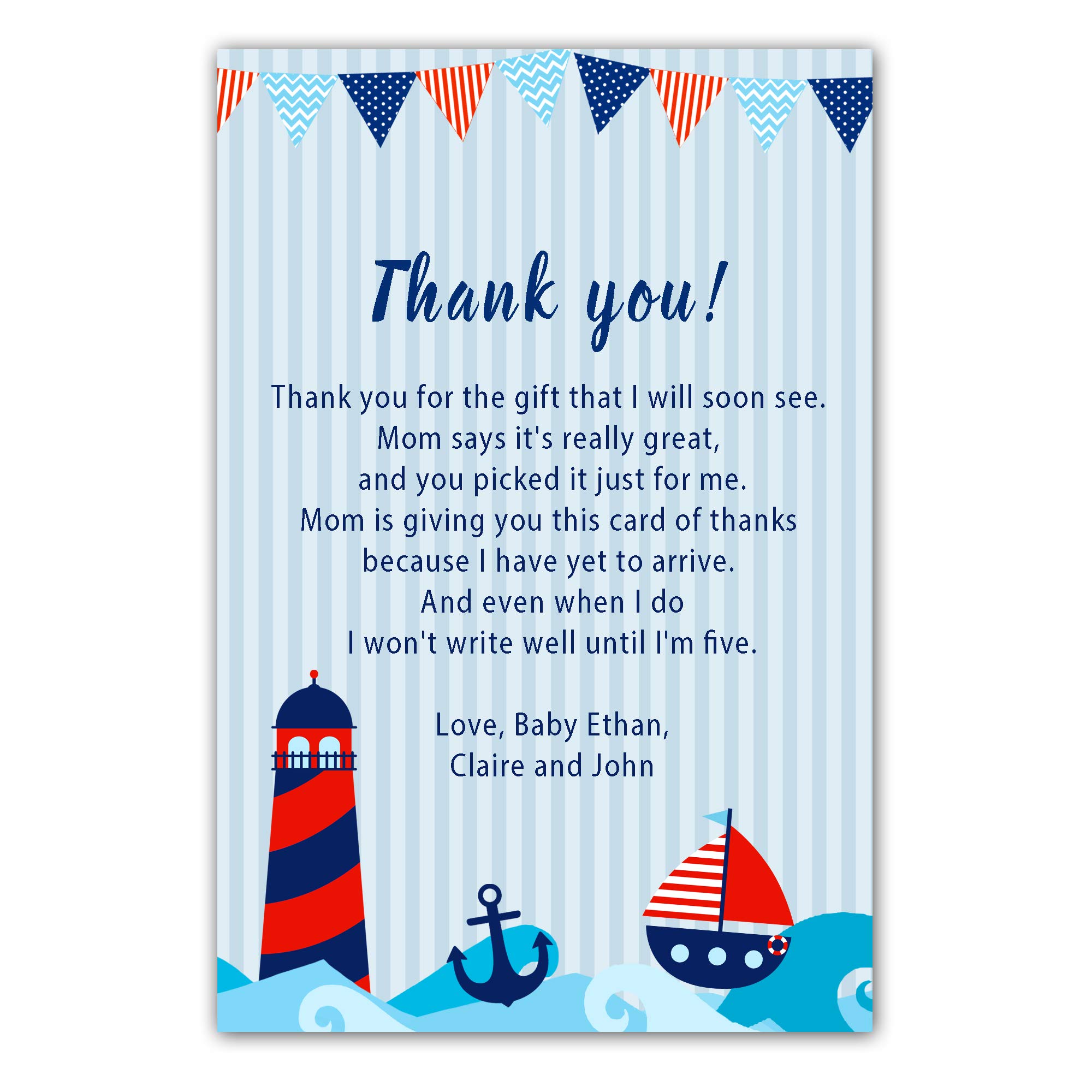 30 Thank You Cards Nautical Baby Shower Personalized Photo Paper