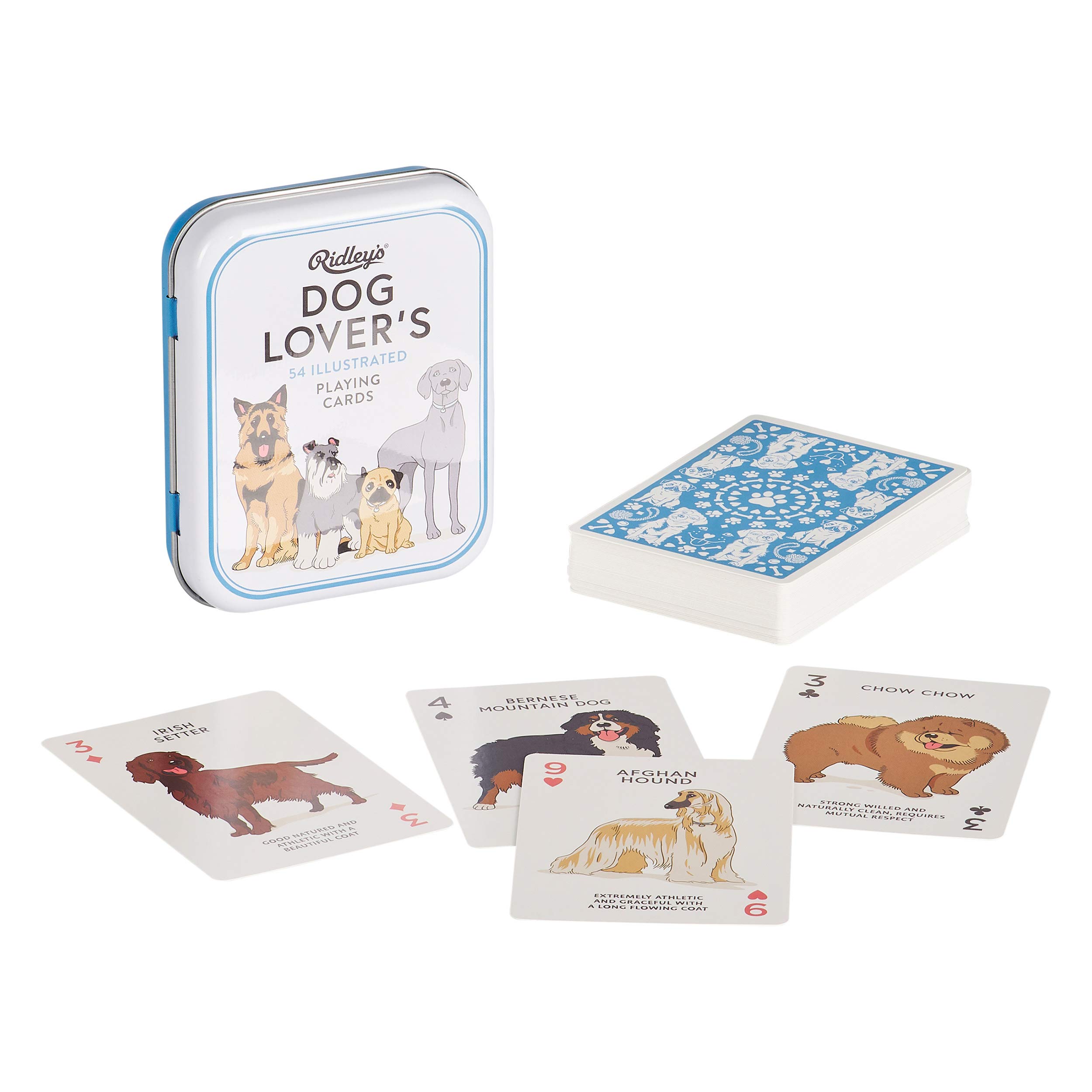 Ridley's Dog Lover’s Deck of Playing Cards – 54 Beautifully Hand-Illustrated Dog Playing Cards – Includes a Durable Storage Tin for Easy Travel – Makes a Unique Gift Idea