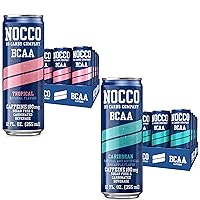NOCCO BCAA Energy Drink 24 Pack Tropical & Caribbean Pineapple - 12 Count (Pack of 24) - 180mg of Caffeine Sugar Free Energy Drinks - Carbonated, BCAAs, Vitamin B6, B12, & Biotin - Performance Drink