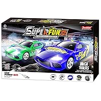 SuperFun 205-1/43 USB Power Slot Car Racing Set, Layout Size: 77