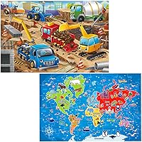 Jumbo Floor Puzzle for Kids Construction Site World Map Jigsaw Large Puzzles 48 Piece Ages 3-6 for Toddler Children Learning Preschool Educational Intellectual Development Toys 4-8 Years Old Gift