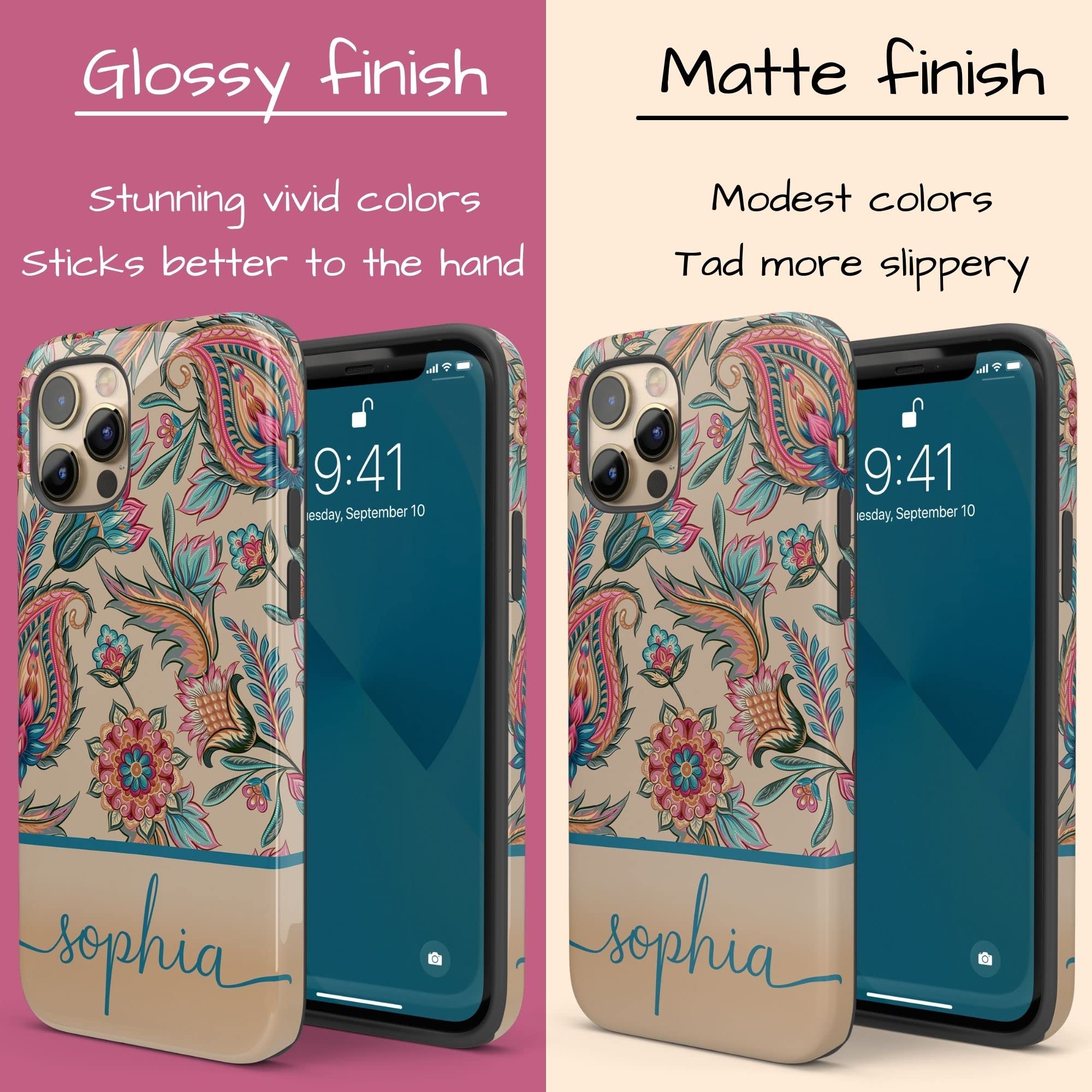 Artisticases Custom Oriental Flowers Paisley Case, Personalized Name Case Designed ‎for iPhone 15 Plus, iPhone 14 Pro Max, iPhone 13 Mini, iPhone 12, 11, X/XS Max, ‎XR, 7/8‎ SE22‎