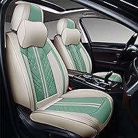Deluxe Faux Leather Full Coverage Car Seat Cover Anti-Slip Universal Fits for Sedans SUV Pick-up Truck with Headrests,Interior Accessories(Light Green and White)