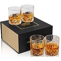 Old Fashioned Whiskey Glasses with Luxury Box - 10 Oz Rocks Barware For Scotch, Bourbon, Liquor and Cocktail Drinks - Set of 4 - Men Gift