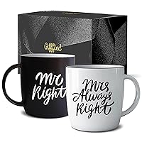 Triple Gifffted Mr Right Mrs Always Right Coffee Mugs Gifts Ideas for Couples, Wedding Anniversary, Engagement, Christmas, His & Hers, Bride and Groom, Parents, Newlyweds Bridal Shower, Ceramic 380ml