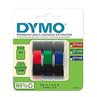 DYMO Self-Adhesive Embossing Labels, 3/8-Inch x 9.8-Foot Roll, Assorted Colors, 3 Pack