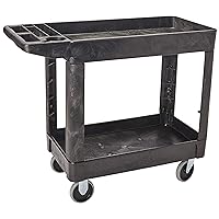 Rubbermaid Commercial Products 2-Shelf Utility/Service Cart, Small, Lipped Shelves, Storage Handle, 500 lbs. Capacity, for Warehouse/Garage/Cleaning/Manufacturing (FG450089BLA)
